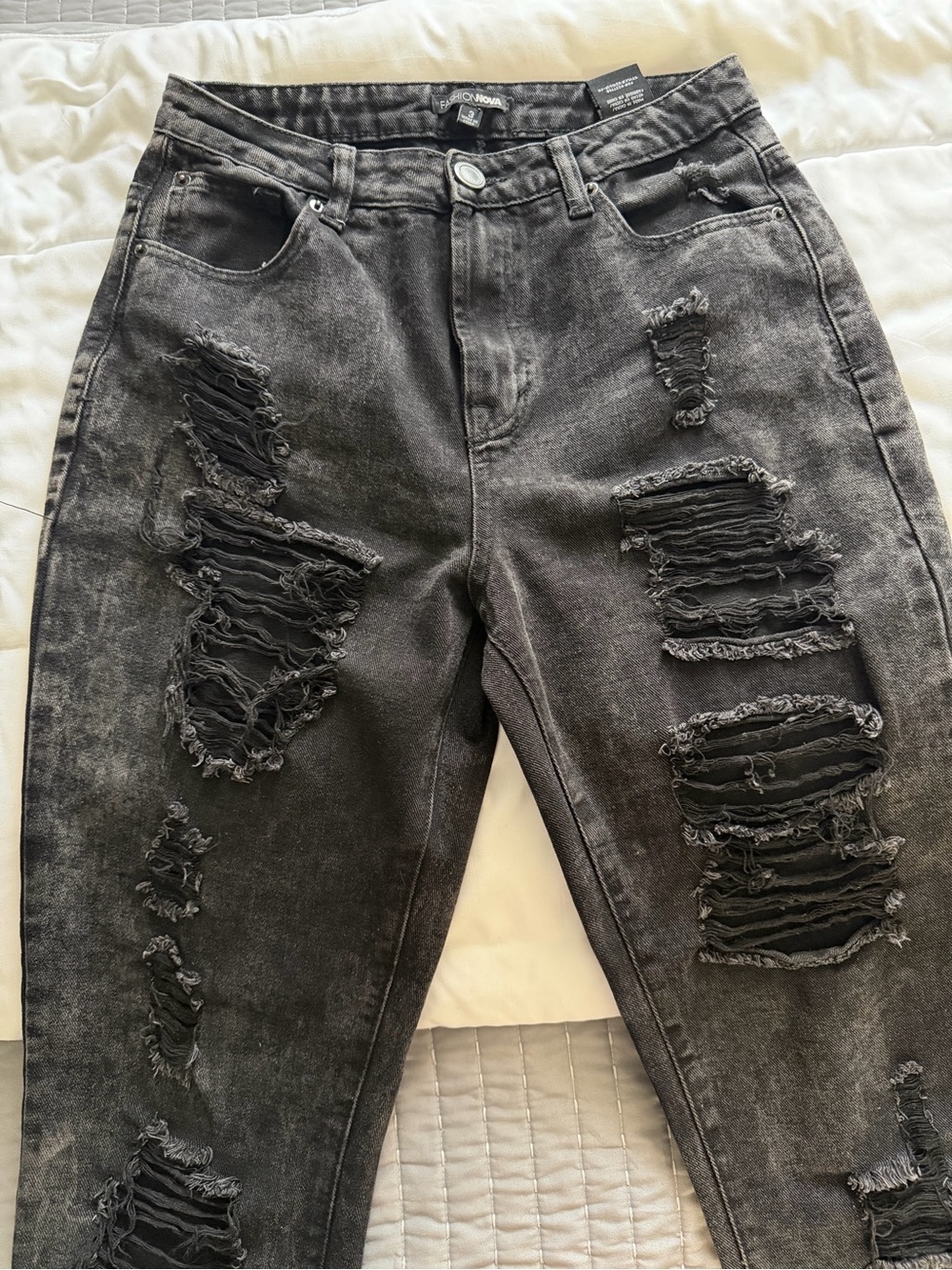 Fashion Nova High-Rise Distressed Black Gray Jeans